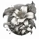 lily surrounded by Korean clouds floating tattoo design idea