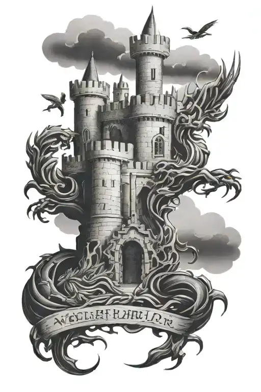 Welsh Rebellion castle tattoo design idea