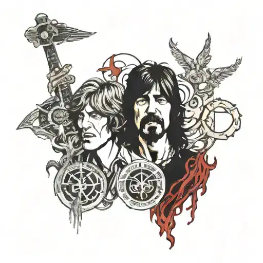 generate tattoo sketch including the beatles led zeppelin deep purple red hot chilli peppers papa roach the offspring lo tattoo design idea