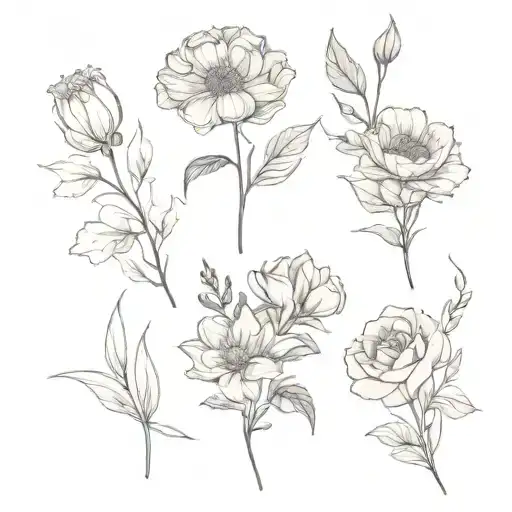 bouquet of birth flowers may august october and january  tattoo design idea