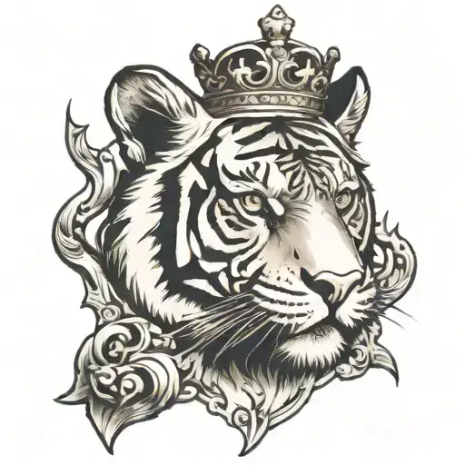 tiger king crown weapon tattoo design idea