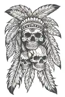 indian feathers with skulls tattoo design idea