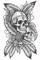 indian feathers with skulls tattoo design idea