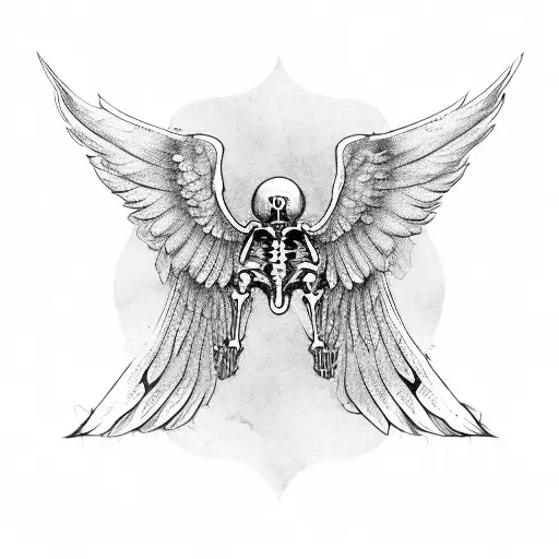 Motorcycle with skeleton wings tattoo design idea