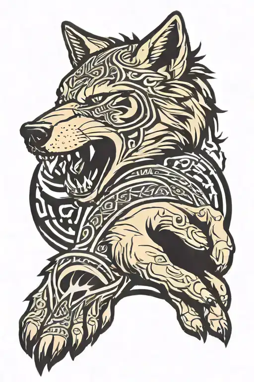tribal wolf snarling surrounding a Bear paw print sleeve on forearm  tattoo design idea
