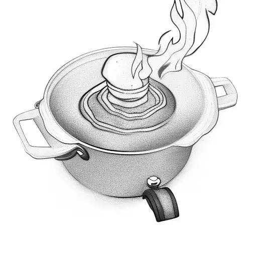 cooking pot with fire tattoo design idea