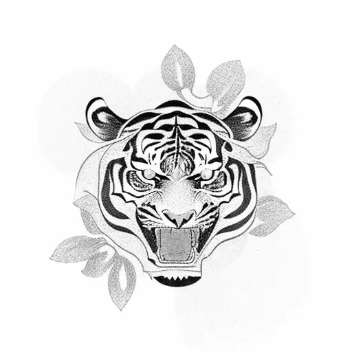 A fierce tiger emerging from the depths of water, surrounded by cherry blossom petals tattoo design idea