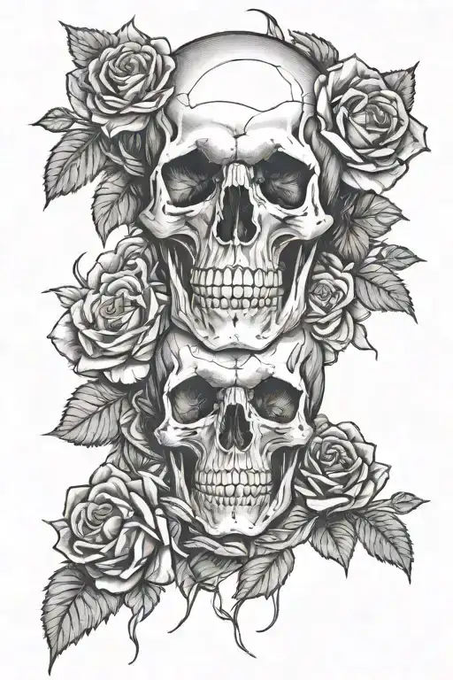 skull in hands and roses tattoo design idea