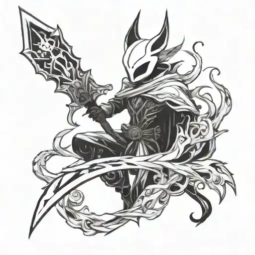 league of legends kindred and hollow knight holding a sword tattoo design idea