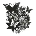 butterflies family of 3 flowers tattoo design idea