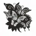 butterflies family of 3 flowers tattoo design idea