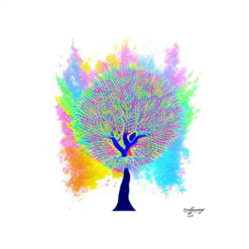 hazelwood tree with hunmingbird cardinal crystals sunset rainbow hazel blue music guitar earth nature water tattoo design idea