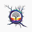 hazelwood tree with hunmingbird cardinal crystals sunset rainbow hazel blue music guitar earth nature water tattoo design idea