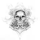 Skull with roses and flames  tattoo design idea