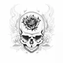 Skull with roses and flames  tattoo design idea