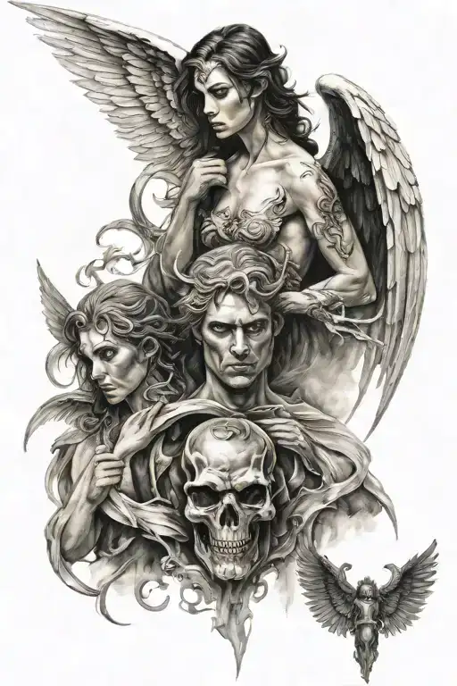 duality angels vs demons tattoo design idea