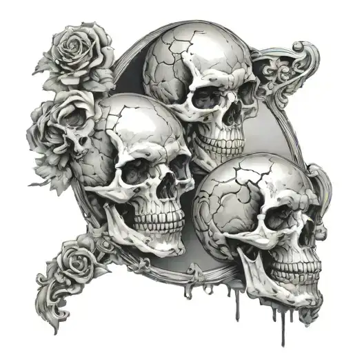 skull reflection with mirror and women posing tattoo design idea