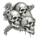 skull reflection with mirror and women posing tattoo design idea