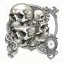 skull reflection with mirror and women posing tattoo design idea