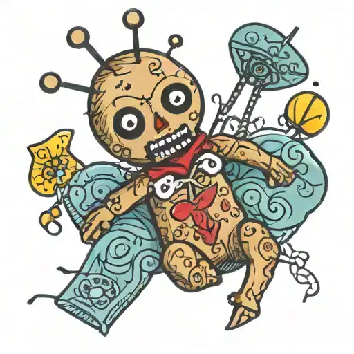 a voodoo doll with pins sticking in it tattoo design idea