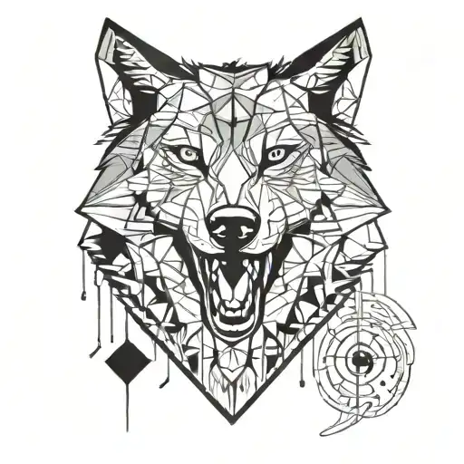 A geometric wolf design with elements of Indian art, representing loyalty and resilience, perfect for a computer engineer who loves animals tattoo design idea