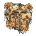 3 crosses with rays and clouds tattoo design idea