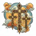 3 crosses with rays and clouds tattoo design idea