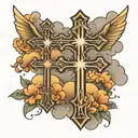 3 crosses with rays and clouds tattoo design idea