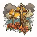 3 crosses with rays and clouds tattoo design idea