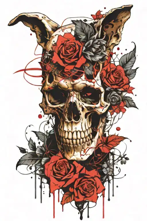 skull dog flowers wrapping tattoo design idea