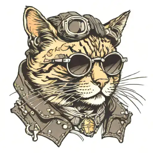 cool cat in sunglasses and leather jacket tattoo design idea
