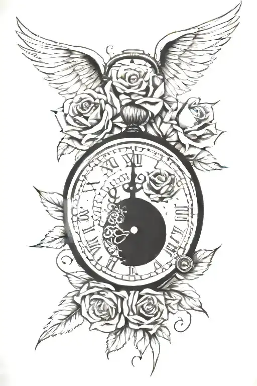 roses, clock, eyeball, angels, evil   tattoo design idea