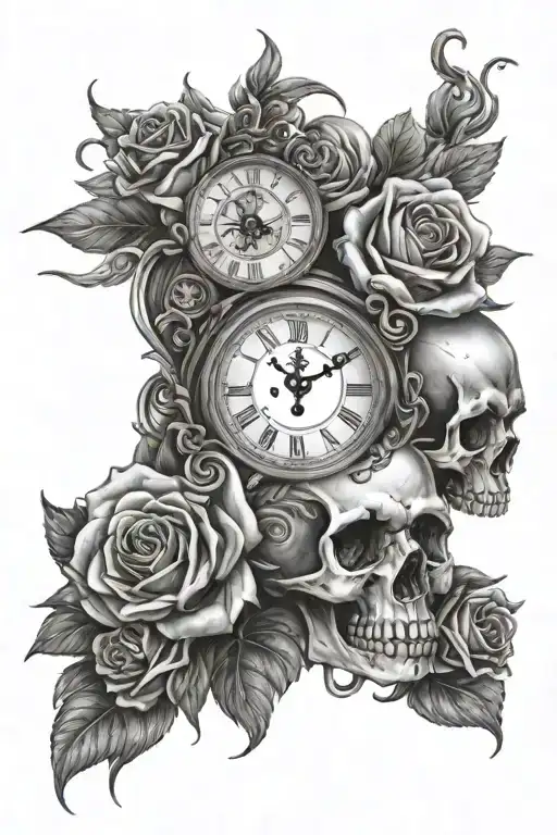 Greek mythology, skulls, roses, clock, eyeball tattoo design idea