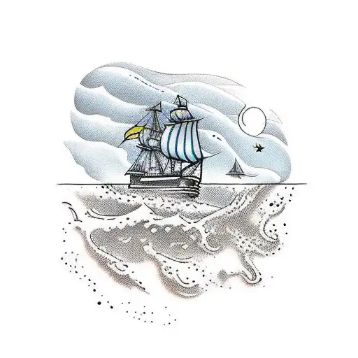underwater scene with ship in a bottle tattoo design idea