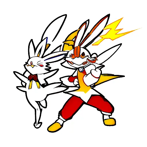 Combine Scorbunny and Flash McQueen in a dynamic pose tattoo design idea
