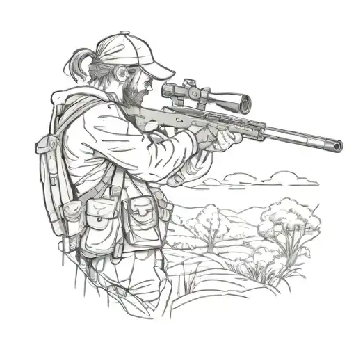 sniper aiming and farm landscape tattoo design idea