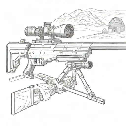 sniper rifle and farm landscape tattoo design idea