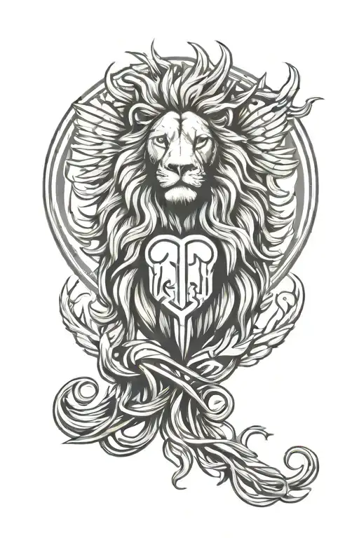otf logo with lion, roots in the shape of a heart and wings tattoo design idea
