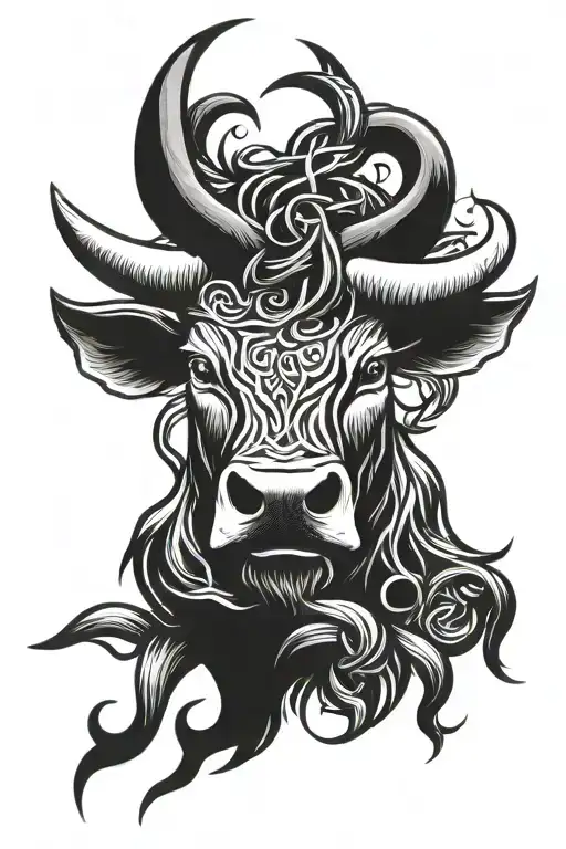 Celtic bull head and shoulders with some grass tattoo tattoo design idea
