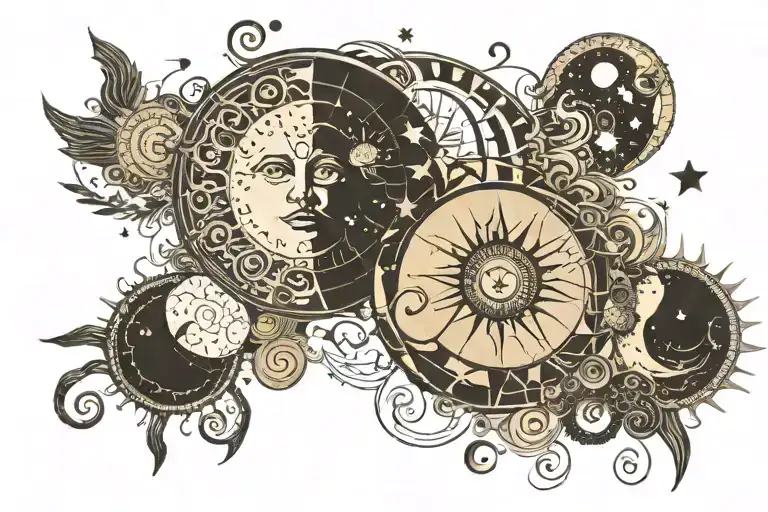 sun and moon phase tattoo design idea