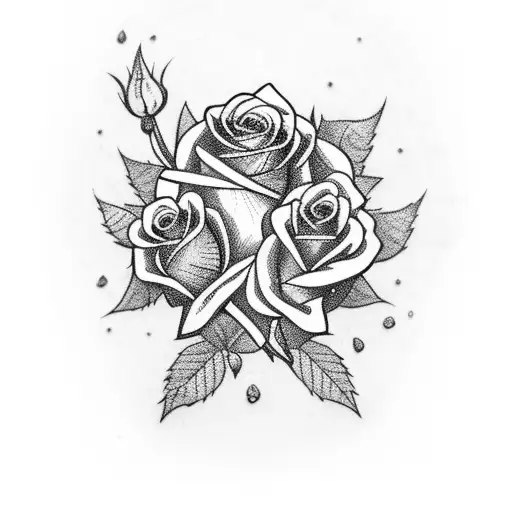 sleeve with 3 roses and tree and filler tattoo design idea