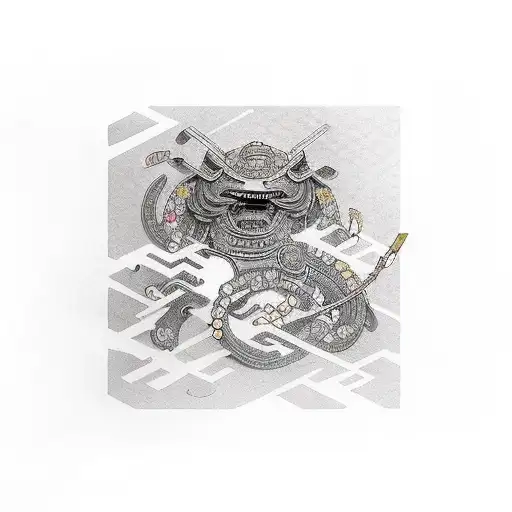 Samurai, letter K, cyberpunk, Japanese character eternity tattoo design idea