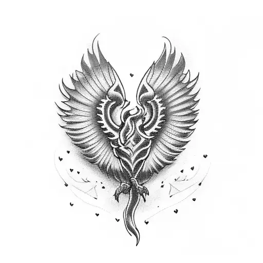 flaming heart with griffin inside tattoo design idea