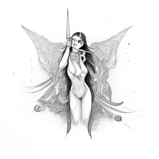 Dagger with woman vulva tattoo design idea