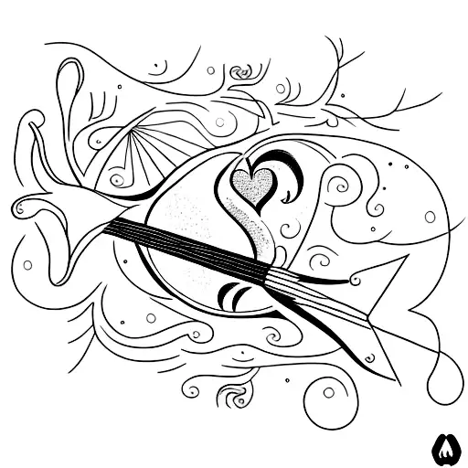 A tattoo design of a bass guitar intertwined with tree branches and leaves, blending your love for music and nature tattoo design idea