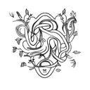 A tattoo design of a bass guitar intertwined with tree branches and leaves, blending your love for music and nature tattoo design idea