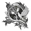 tree and phoenix rising from the ashes tattoo design idea