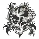 tree and phoenix rising from the ashes tattoo design idea