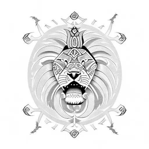 Maori style back tattoo in the center of the coast a lion based on the escanor lion from the anime nanatsu no taizai tattoo design idea