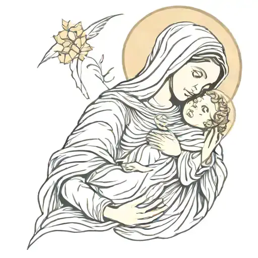 the mother mary holding baby jesus tattoo design idea
